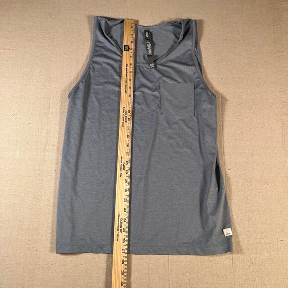 Vuori Mens Size Medium Tank Top Performance Stretch Blue Heathered Pocket - Picture 4 of 6